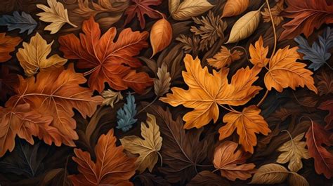 Premium AI Image | A painting of autumn leaves and leaves with a brown ...