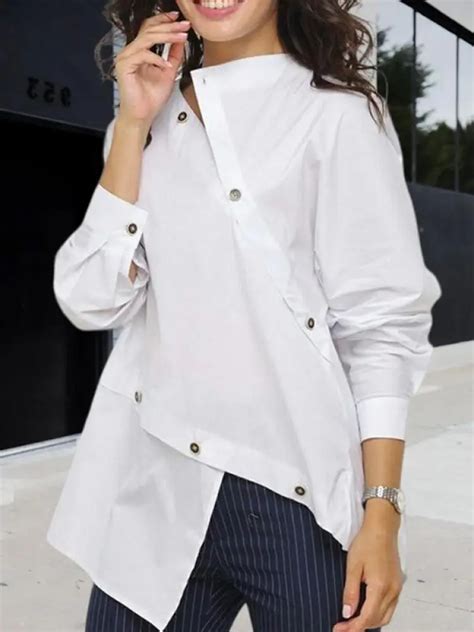 Yeezzi Women Korean Fashion Buttoned Asymmetric Split Front Blouses