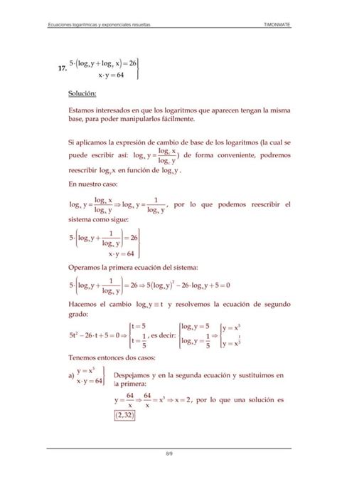 Ecuaciones Logaritmicas Y Exponenciales Resueltos PDF Descarga Gratuita