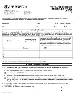 Fillable Online Fao Siu VERIFICATION WORKSHEET INDEPENDENT STUDENTS