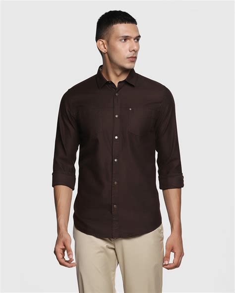 Casual Dark Brown Solid Shirt - Rodes