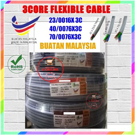 250440v 3 Core Flexible Cable 100 Pure Copper 3core Wire Grey Made In Malaysia S0nline