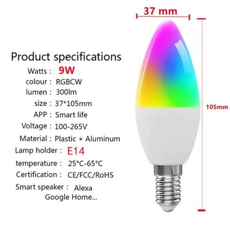 Hlzyh เทยน E14 Wi Fi หลอดไฟ RGB LED 1ชน AC 85 265V หลอดไฟแบบหรได