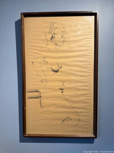 Framed Pencil Drawing Of Nude Woman Maxsold