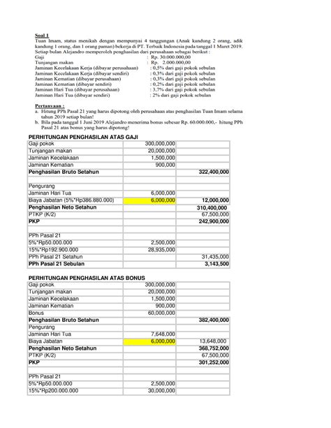 Tugas Pembahasan Pph Perhitungan Penghasilan Atas Gaji Gaji Pokok