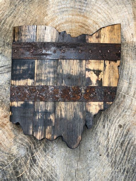 Ohio State Bourbon Barrel Wood Cutout With Rings Etsy