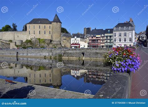 Castle and River of Mayenne in France Stock Photo - Image of river ...