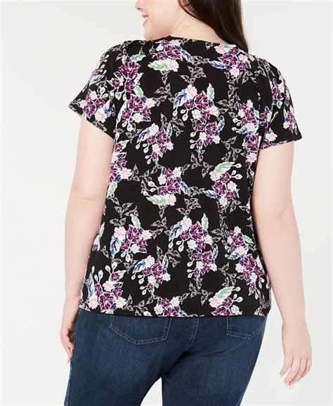 Style And Co Plus Size Printed Pleated Neck Top Created For Macys Macys