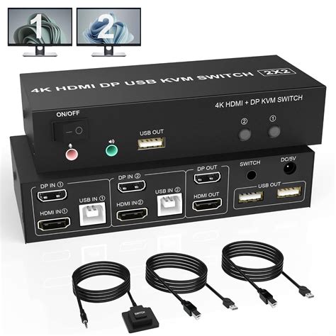 Kvm Switch Monitore Displayport Hdmi K Hz Extended Display Dual