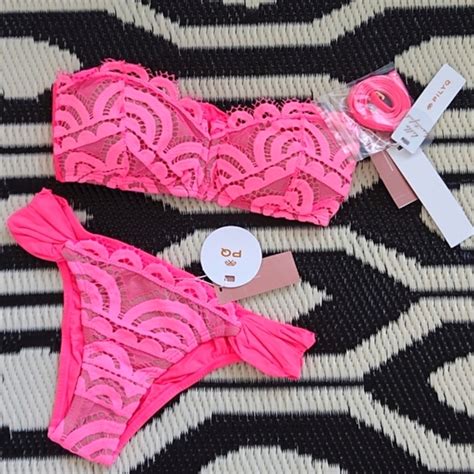 Pq Swim Swim Pq Swim Lace Bandeau Bikini Set In Pink Crush Poshmark