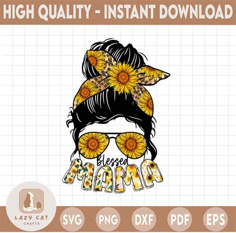 Sunflower Leopard Blessed Mama Messy Bun Sublimation PNG Do Inspire