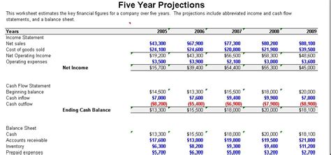 Financial Templates Cash Flow Statements For Five Year Projections