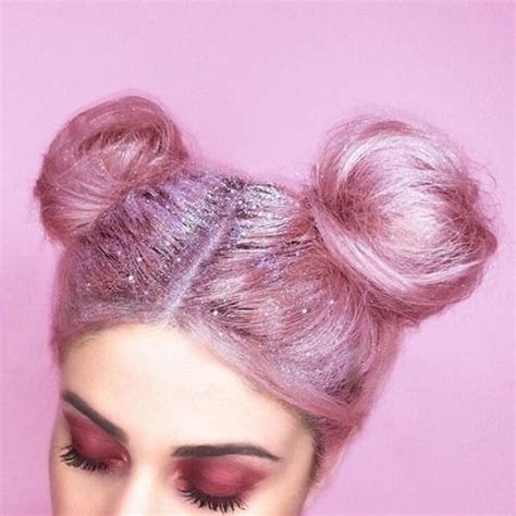 Image Result For Pink Space Buns Glitter Roots Hair Pink Hair