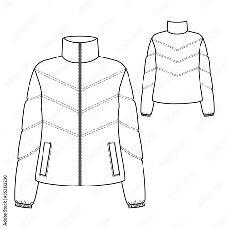 Fashion Illustration Of Quilted Jacket Technical Drawing Jacket Stock