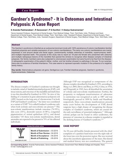 (PDF) Gardner’s Syndrome? - It is Osteomas and Intestinal - DOKUMEN.TIPS