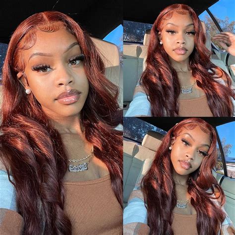 Reddish Brown Wig Sterly Hd Transparent Lace Auburn Body Wave Human