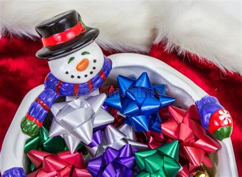 Snowman Bowl With Bows Stock Image Image Of Christmas 99245415