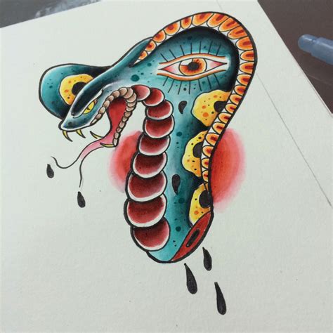 Traditional Tattoo Flash Illustration Snake Tattoo Flash