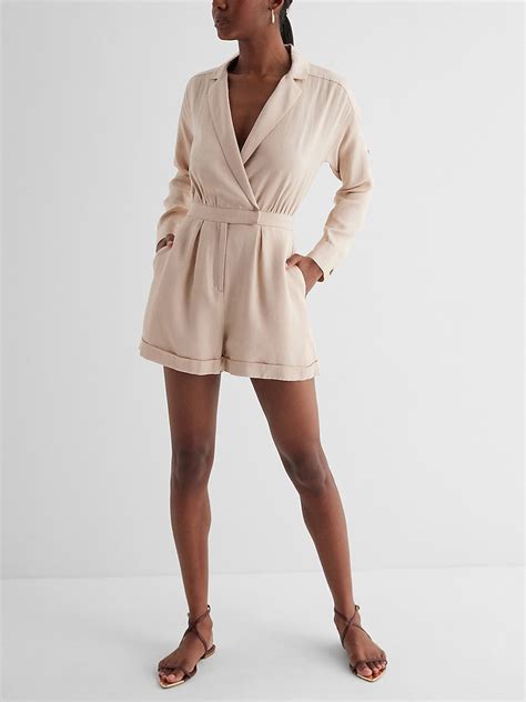 Express Linen Blend V Neck Utility Blazer Romper In Neutral Express