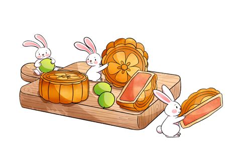 Mooncakes PNG Transparent Bunny And Mooncake Mid Autumn Festival