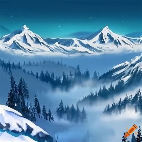 Breathtaking View Of A Snowy Mountain Range With Crisp Clear Air And A