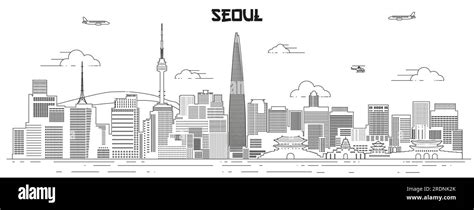 Seoul Skyline Line Art Vector Illustration Stock Vector Image Art Alamy