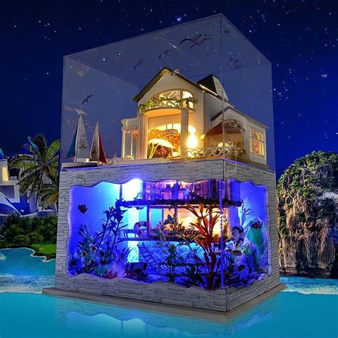 Hawaii Villa Diy Dollhouse Miniature Model House With Light Cover