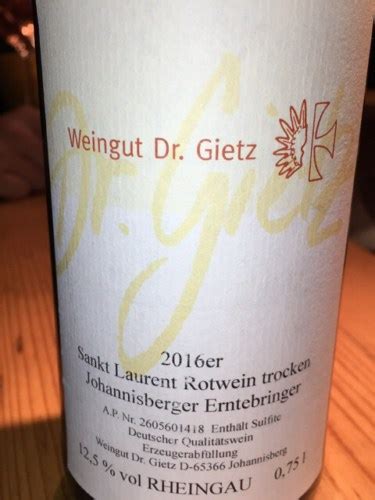 Dr Gietz Johannisberger Erntebringer Sankt Laurent Trocken Vivino