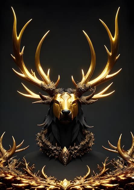 Premium Photo A Gold Deer Head With Antlers And Gold Antlers