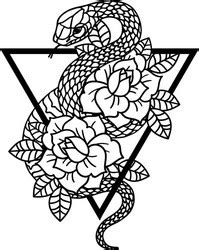 Tattoo With Roses And Snake Sword Dagger Vector Image