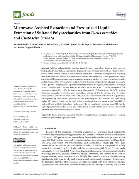 Pdf Microwave Assisted Extraction And Pressurized Liquid Extraction Of Sulfated