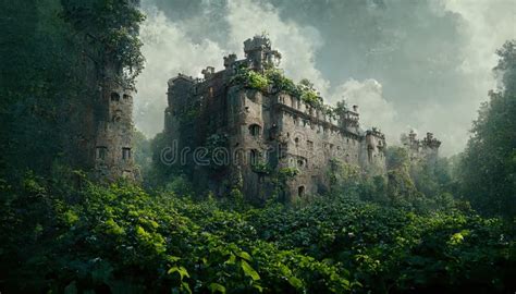 Abandoned Ancient Castle Overgrown With Greenery Fantasy Wallpaper