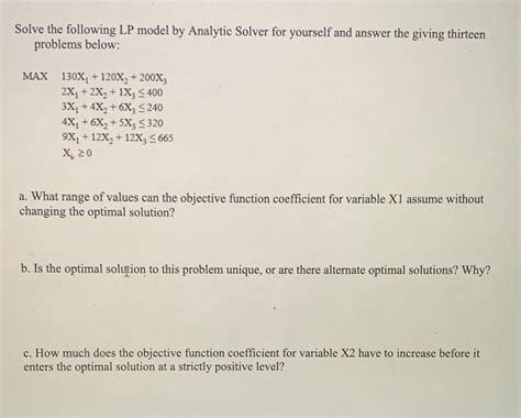 Solved Solve The Following Lp Model By Analytic Solver For Chegg