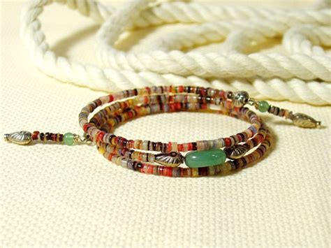 Egyptian Bracelet Pink And Green Memory Wire Bracelet Shell