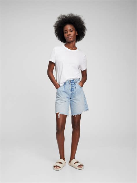 Mid Rise Loose Denim Bermuda Shorts With Washwell Gap