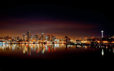 City landscape wallpaper, lake, reflection, night, cityscape HD ...