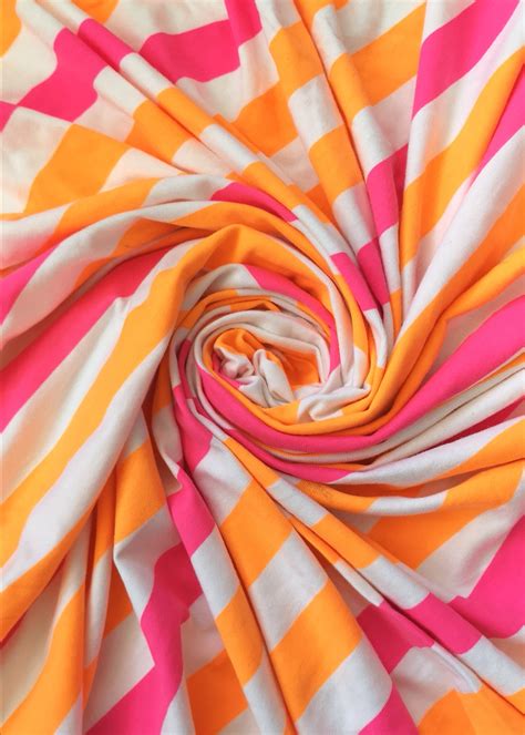 Cotton Lycra – 220gms / Bright – Orange – Pink – White Stripes ...