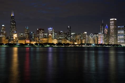 Chicago Skyline At Night Free Stock Photo - Public Domain Pictures