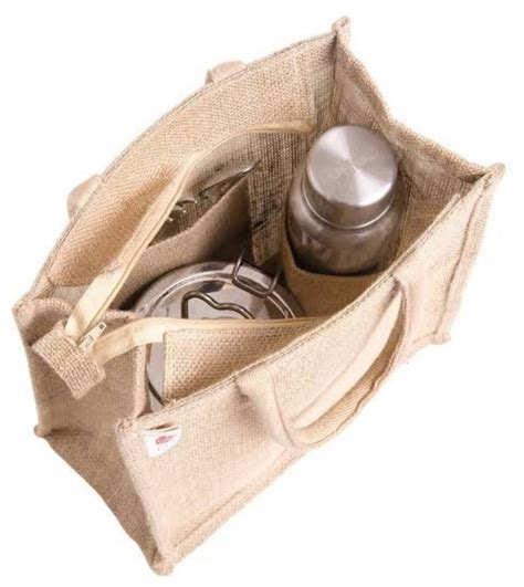 Natural Printed Designer Jute Lunch Bag Size Dimension 12x10x4 At Rs