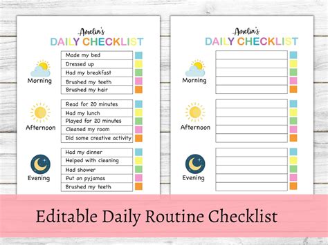 Editable Daily Routine Checklist For Kids Chore Chart For Kids