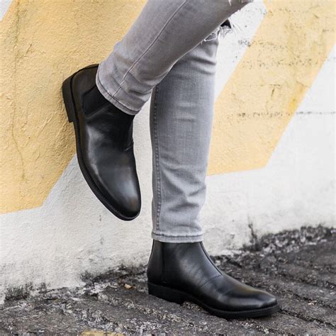 Chelsea Boots With Zipper Solid Black Leather Crepe Sole Chelsea Boots Boots Black Leather