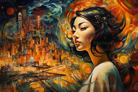 A stunning surrealistic oil painting of a beautiful girl 22593519 Stock Photo at Vecteezy