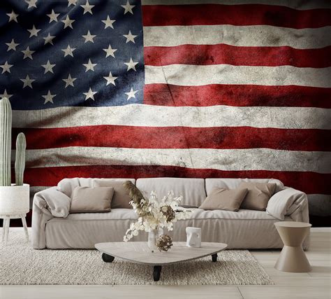 Dark Distressed American Flag Wallpaper Wall Mural – Let's Print Big