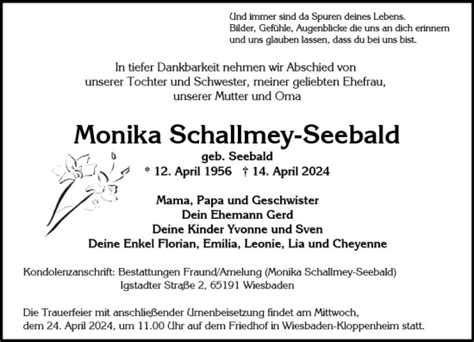 Traueranzeigen Von Monika Schallmey Seebald Vrm Trauer De