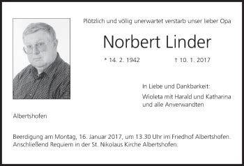 Norbert Linder Traueranzeige Trauer InFranken De