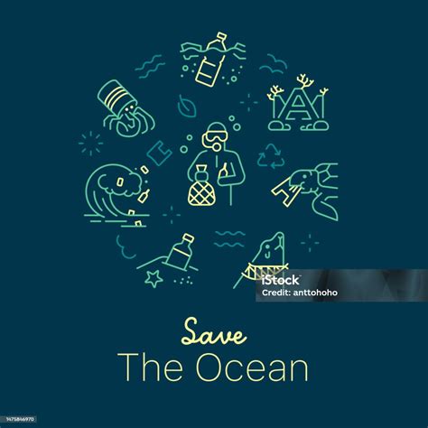 Save The Ocean Concept Vector Illustration Line Art Style Background