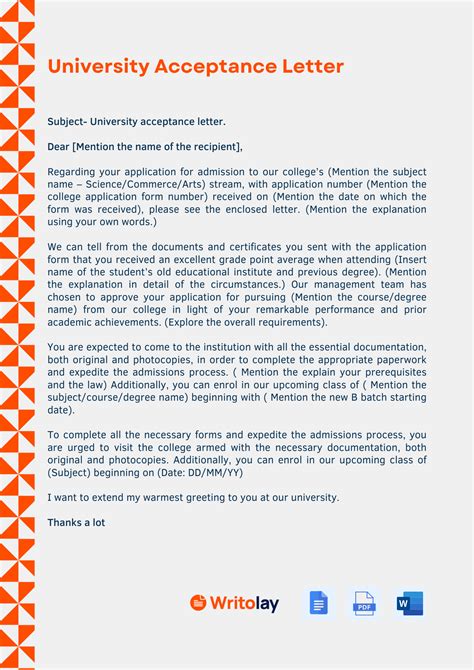 College Acceptance Letter Template