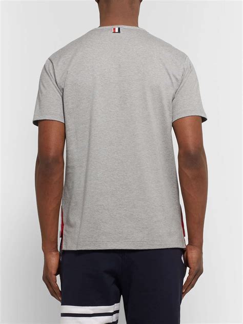 Gray Slim Fit Grosgrain Trimmed Cotton Jersey T Shirt Thom Browne