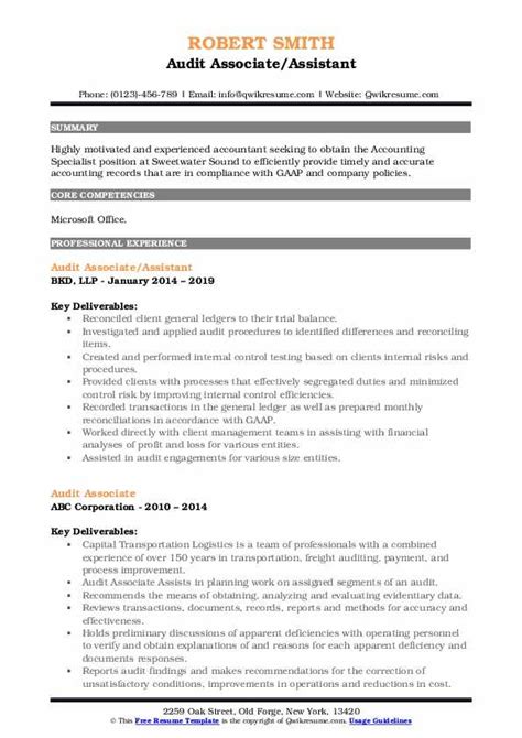 Audit Associate Resume Samples Qwikresume