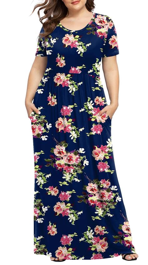 Maskion Womens Plus Size Casual Dresses Short Sleeve Maxi Dress Xl 5xl With Pockets3xl Navy